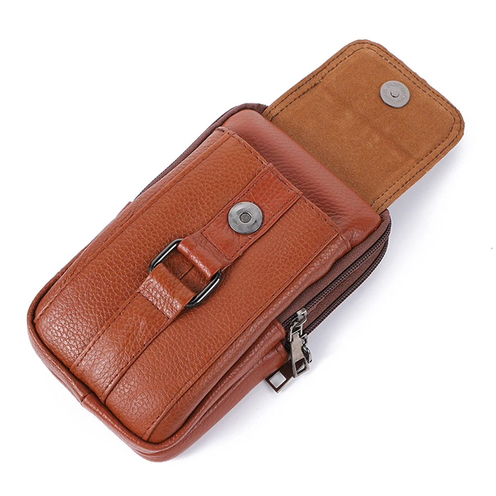 

Portable Shoulder Bag Cowhide Leather Fanny Pack Waist Bag Fashion Simple Multi-pockets Casual for Outdoor Sport