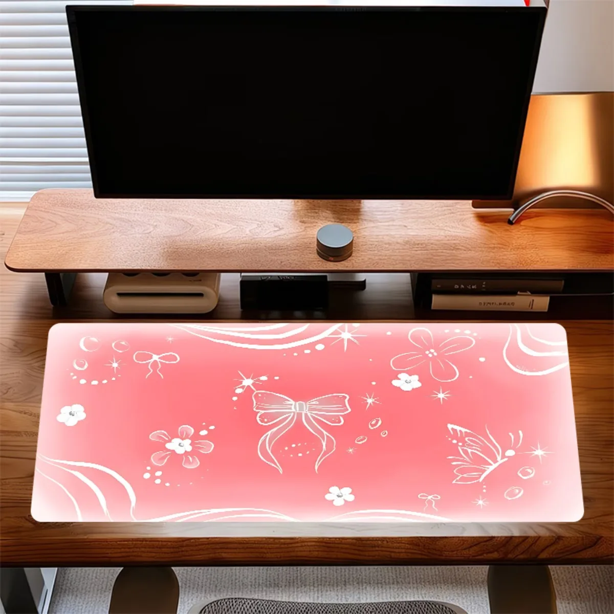 

Charming Pink Butterfly & Bow Rubber Mouse Pad Non-Slip Smooth Surface Durable for Students & Programmers