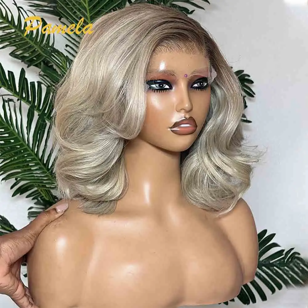 Ash Blonde Colored Glueless Wig Human Hair Pre plucked Ready To Wear Body Wave 13x4 Transparent Lace Front Wig For Women