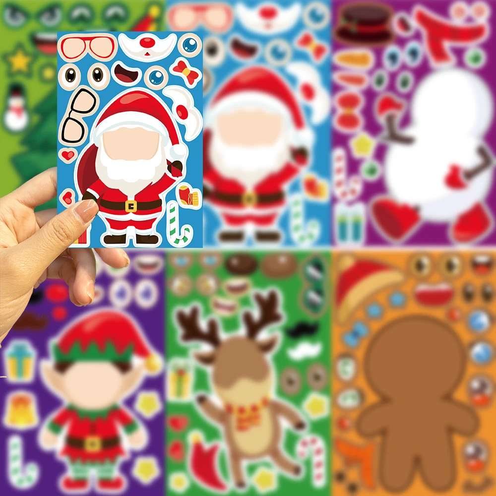 8/16/24 Kerst Puzzel Stickers Creëer Je Eigen Kerstman DIY Make-a-Face Kids Jigsaw Games kinderen Party Decoratie Speelgoed