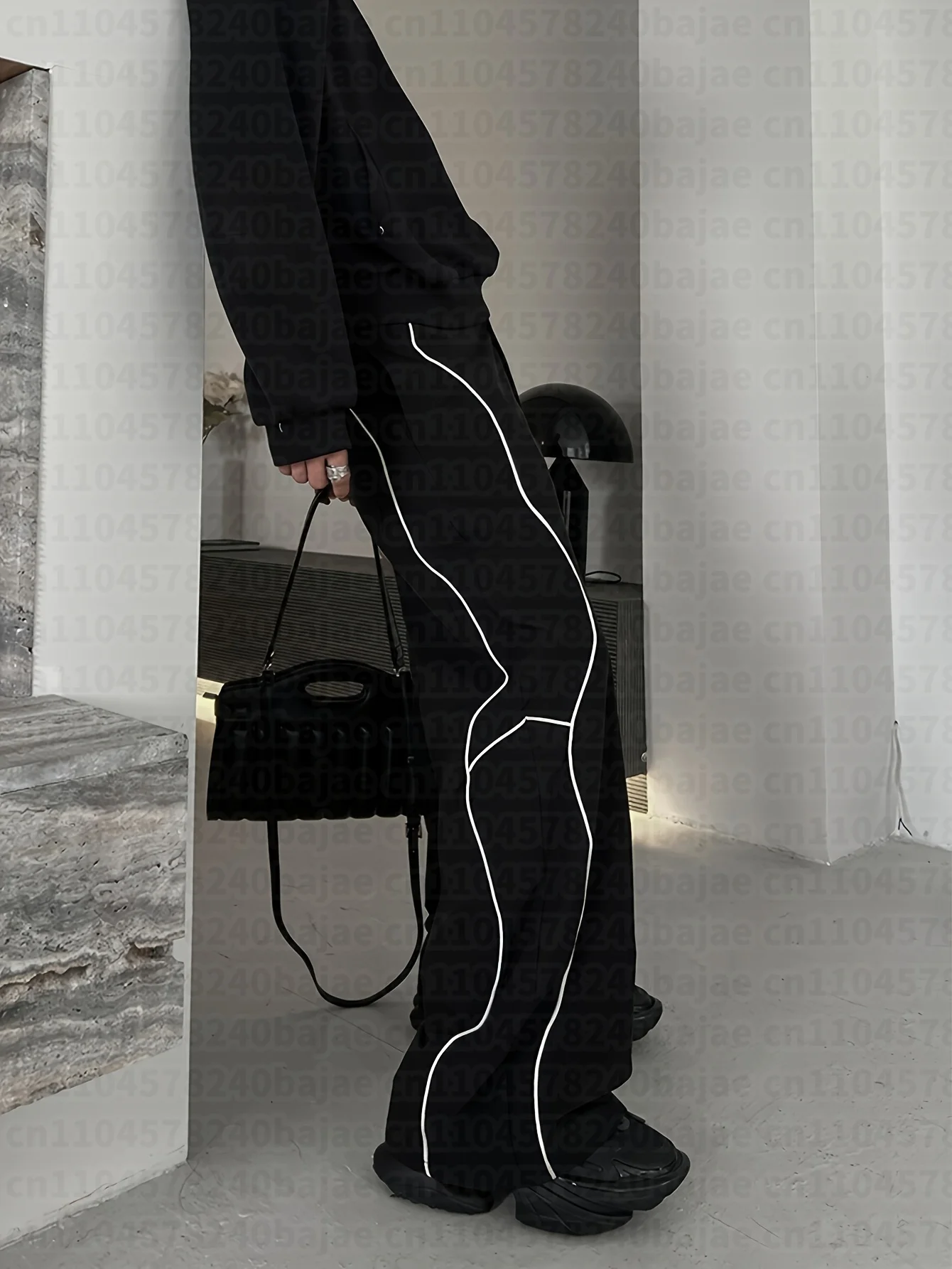 Neue gerade Freizeithose für Herren und Kinder, Punk-Stil, schwarz, leichte Hose, Sommer, weites Bein, bodenlang, Streetwear, Outdoor-Wanderhose – Detail 6