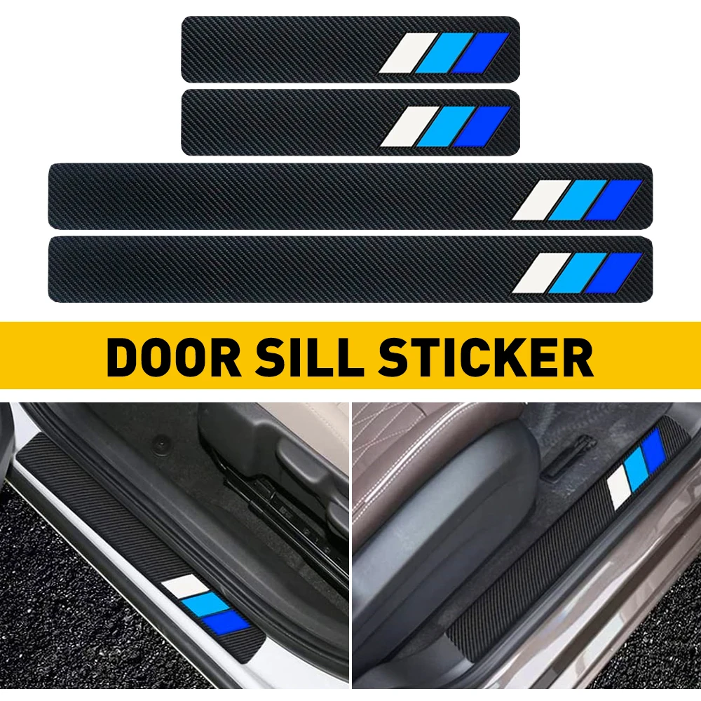 4Pcs For Tacoma Camry Tundra 4Runner Rav4 Highlander Door Sill Protector Sticker Tri-Color White Blue  Carbon Fiber Accessories