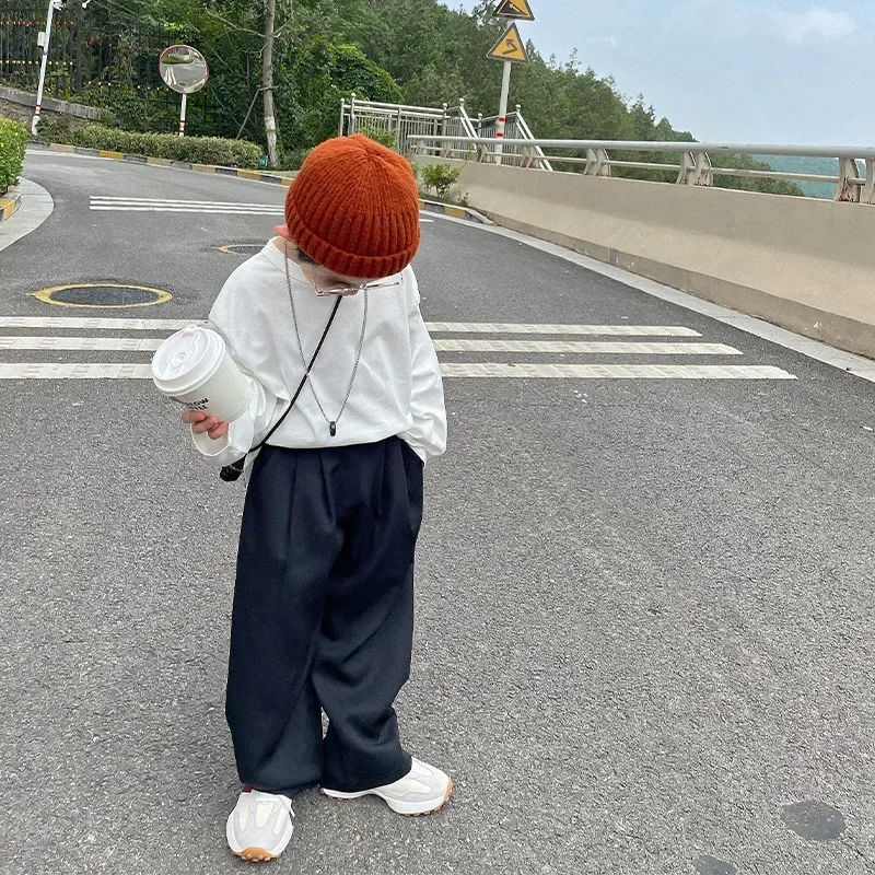 Korean Children\'s Clothing Spring and Autumn 2021 Boys Mop Trousers Loose Children Suit Pants Baby Straight-Leg Pants Fashion