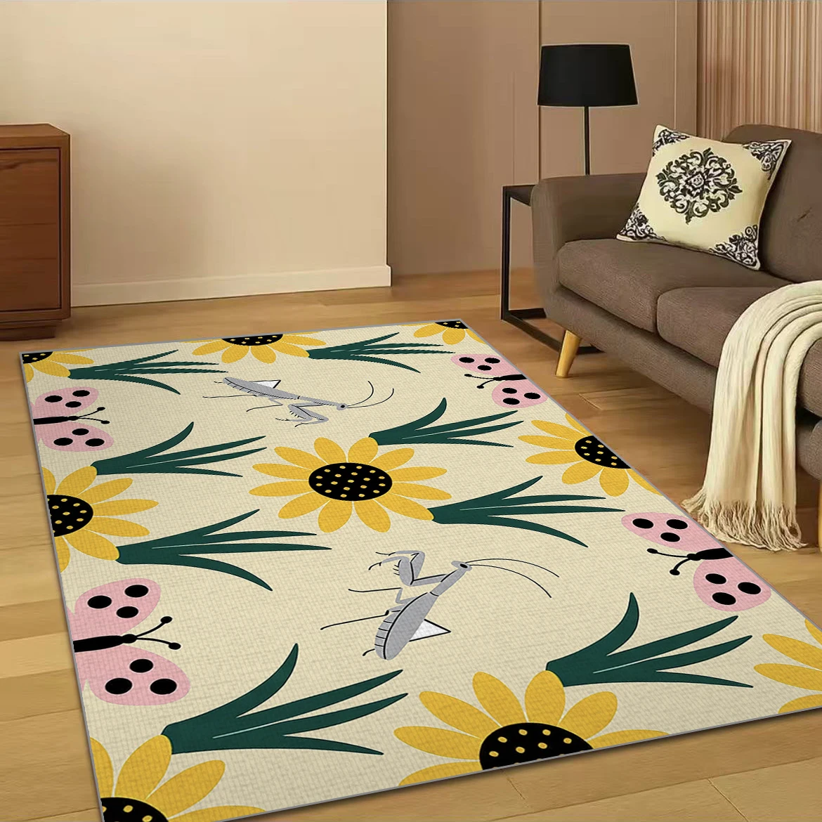 RAKKS Tulip Plant Flowers Insects Carpet Home Decor Washable Kitchen Hallway Balcony Rugs Bedroom Non-slip Floor Mat Decor
