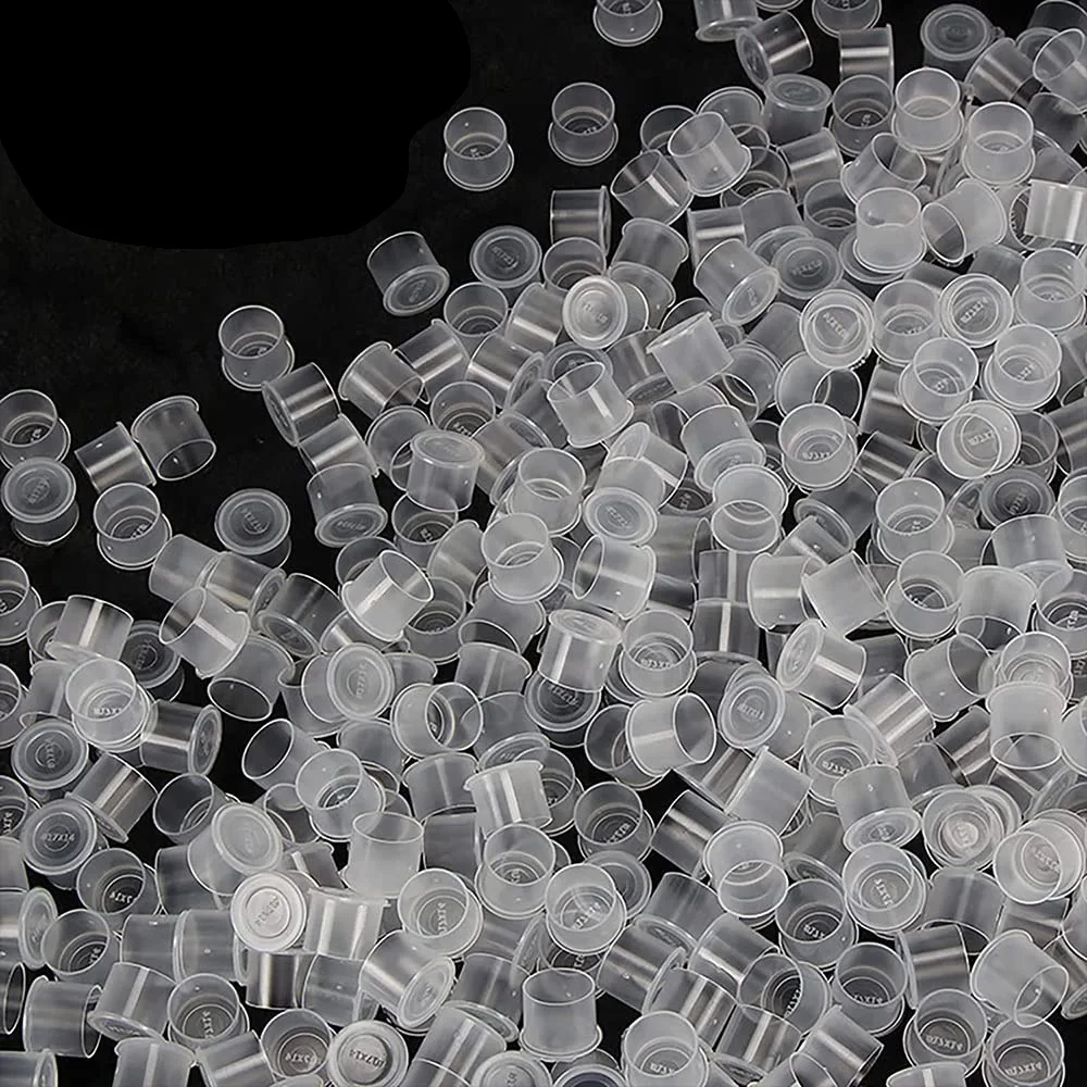 1000/500/100 sztuk jednorazowe kubki z tuszem do tatuażu Pigment do tatuażu przezroczysty uchwyt pojemnik Cap makijaż permanentny akcesoria do tatuażu — zdjęcie 6