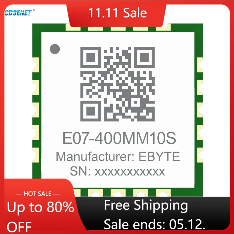 

CC1101 433MHz Wireless Module SPI CDSENET E07-400MM10S 10dbm 1.5KM RX TX FIFO LQI RSSI Small Size SMD Stamp Holes Antenna