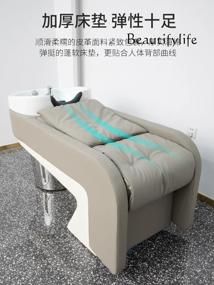 cadeira de salão de beleza Salon rambut keramik baskom dalam tempat tidur sampo toko tukang cukur khusus high-end salon rambut tempat tidur siram pijat w