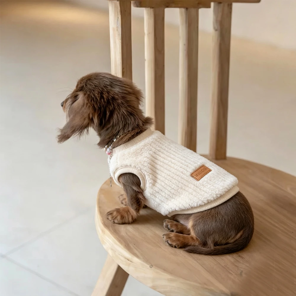 Dikke jas voor teckels, wit sweatshirtvest voor worsthonden, warme winterjumpsuit voor teckels, jas.