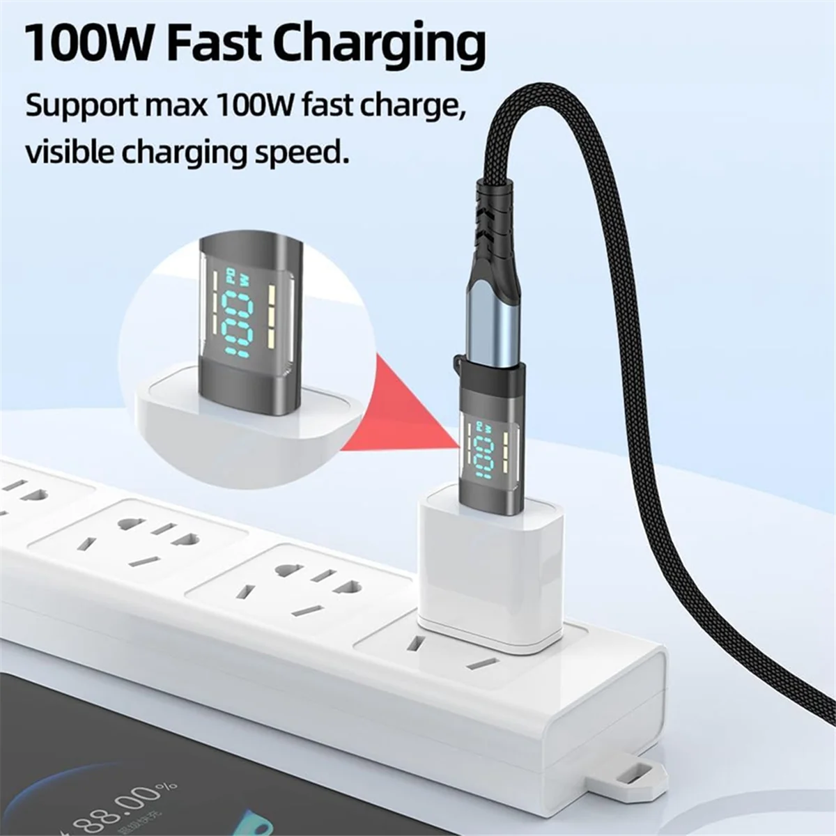 USB C Adapter,100W USB-C Male to Female Extension Adapter Power Meter Tester with Digital Display for Type C Device