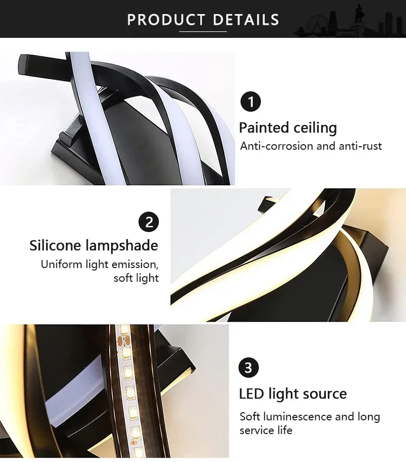 Curved Spiral Design LED Wall Lamp for Bedroom Bedside Corridor Living Room Staircase Corridor Lighting Fixture Home Decor Light