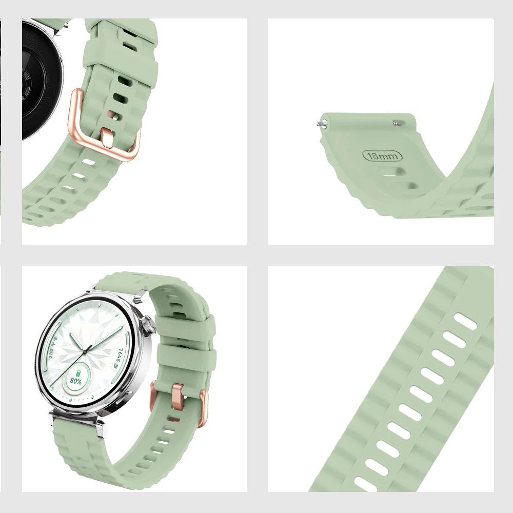 Ремешок с волнистой текстурой 18 мм для Huawei Watch 5 GT5 Pro 42 мм, модный резиновый ремешок для Huawei Watch GT5 GT4, 41 мм, ремешок с пряжкой из розового золота