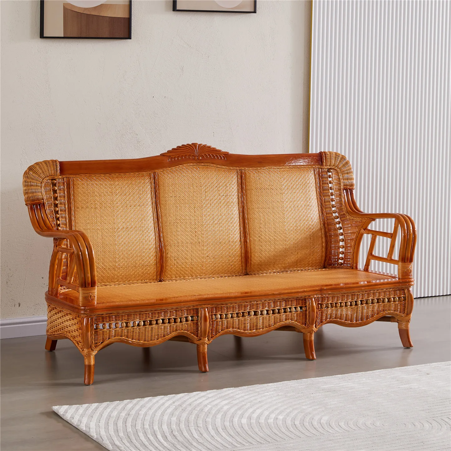 Rattan sofa three-seater living room natural rattan furniture combination