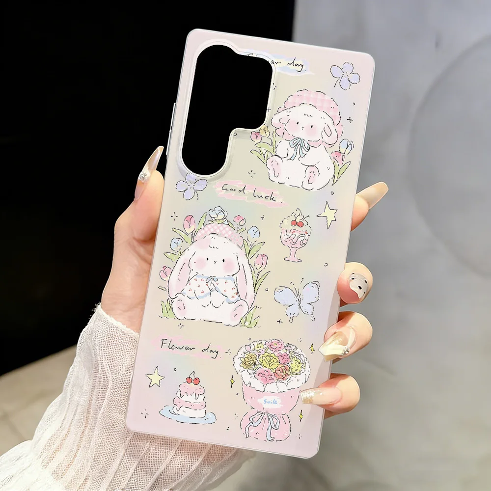 Matte Phone Case for Samsung Galaxy S26 S25 Ultra S24 FE A57 A56 A55 5G A07 A06 A15 4G Shockproof Kawaii Bunny Capinha Fundas