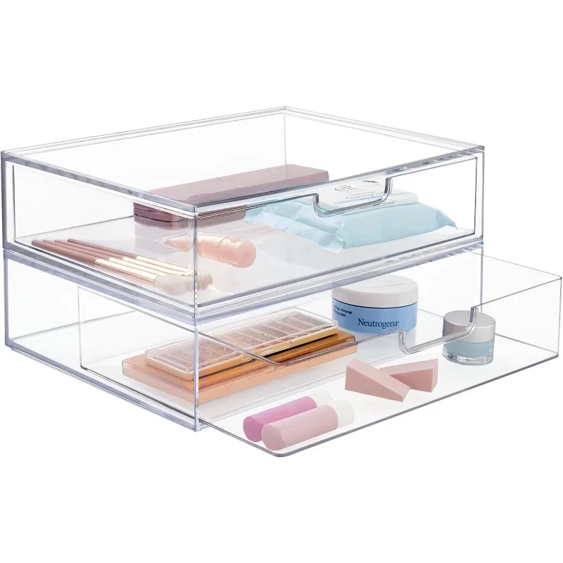 

Plastic Stackable Organizer Divided Drawer in Clear | 12.5-inches Wide | 3-Compartments to Organize Office Desk Accessories