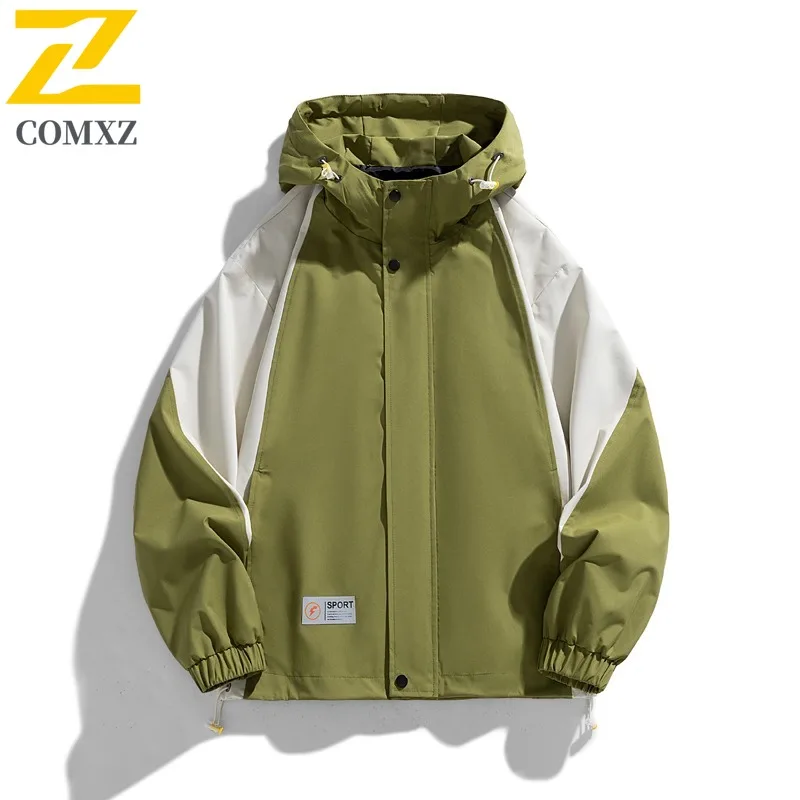 

COMXZ Mens New Jacket 2025 ClassicsSplicing Hooded Outdoor Climbing Lightweight Coat Fashion Camping Windproof Autumn Jackets