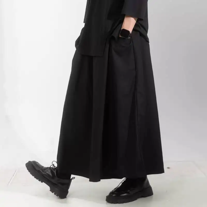 

Мужские повседневные брюки-кюлоты в японском стиле, широкие укороченные брюки для полных мужчин, темный стиль