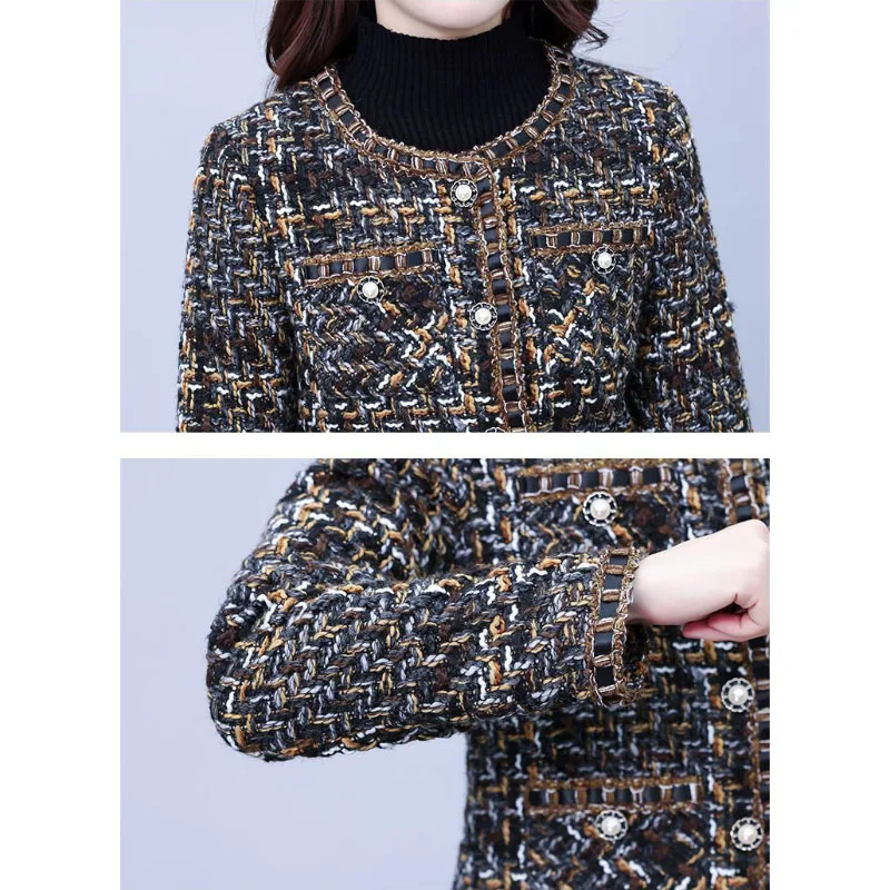 Single-Breasted Chic Tweed Coat+Skirt Women\'s Suit Spring Autumn New Korean Oversize 5XL Loose Plaid Skirt Two-Piece Suit