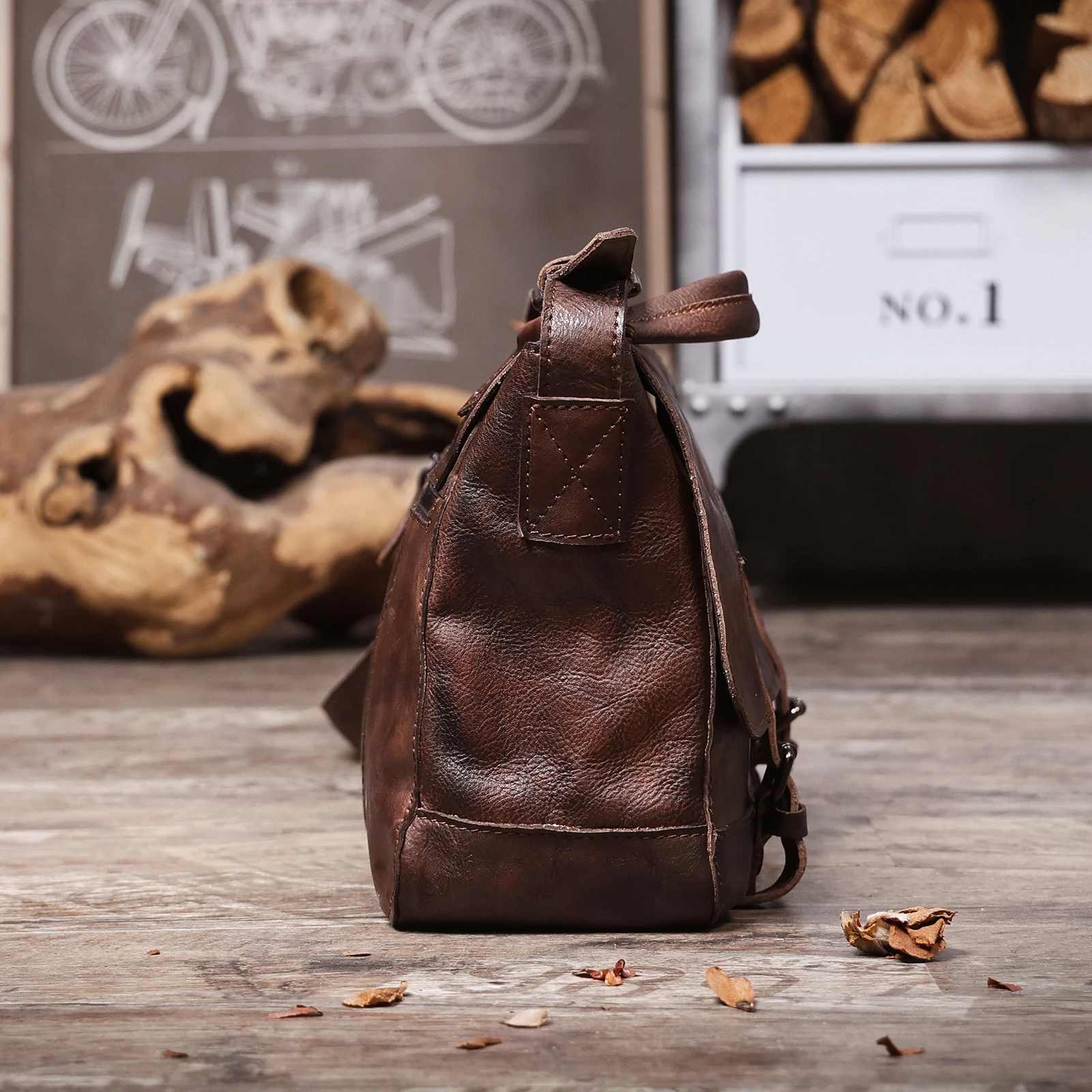 Vintage Herren-Umhängetasche aus hochwertigem Leder, lässige Messenger-Tasche, große horizontale quadratische Schultertasche – Detail 12