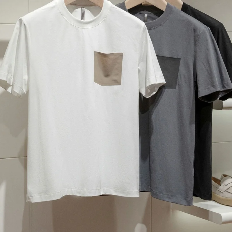 Men's cotton quick drying wrinkle resistant pocket lightweight outdoor round neck short sleeved T-shirt