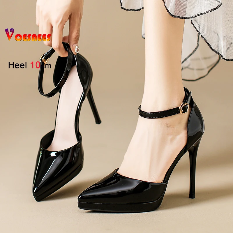 

Сексуальные летние босоножки на толстой платформе с вырезами по бокам, на шпильке 8-10 см, с ремешком на щиколотке, закрытым каблуком, для женщин, с острым носком, на высоком каблуке