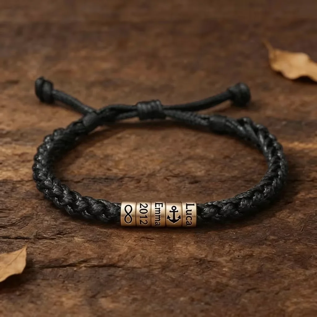 Personalized Names Braid Bracelet Custom Family Names Symbols Beaded Bracelet Father's Day Gift  Unsex Bangle Gift For Her