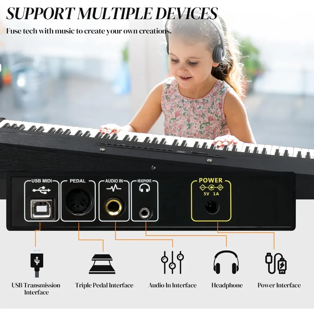 بيانو رقمي ذو 88 مفتاحًا للوحة المفاتيح المرجحة مع شريحة صوت الأحلام، اتصال MIDI/USB، يعمل مع برامج الموسيقى #4