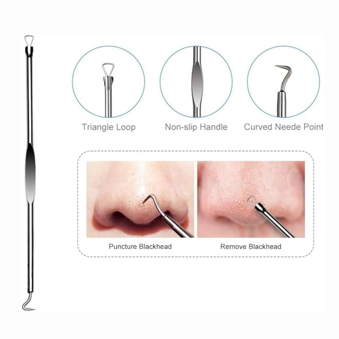 4 SZT. Igła do usuwania zaskórników, wągrów, czarnych kropek, wyprysków i niedoskonałości, pielęgnacja skóry, kosmetyki dla kobiet, leczenie trądziku, oczyszczanie porów, haczyk.