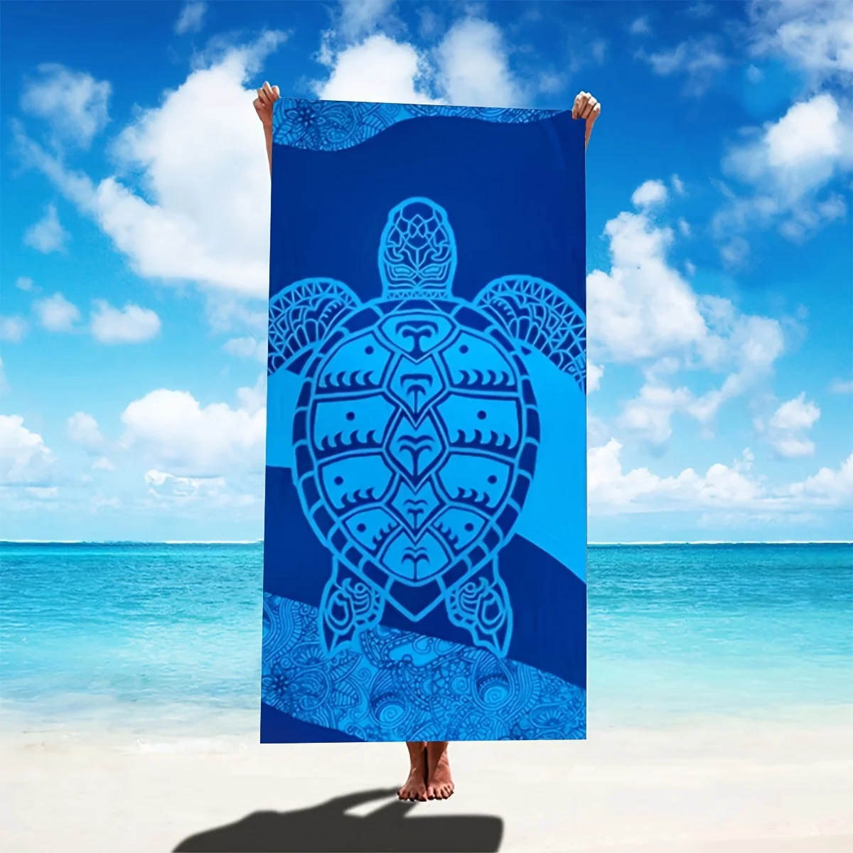One Blue Beach Towel Featuring a Turtle Design: Fashionable And Practical for Swimming Camping And Bathing It Is Soft