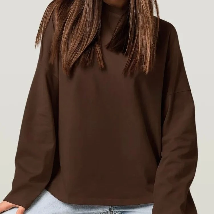 2026 New Versatile 100% Cotton Loose Long Sleeve New T-Shirt Versatile Round Neck Base Shirt