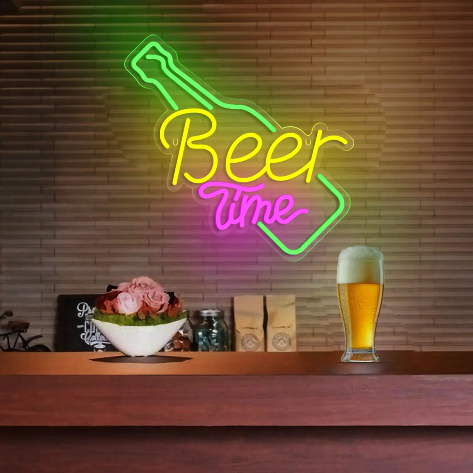 Beer Time LED Neon Light Sign For Wall Decor USB Powered Acrylic LED Neon Signs For Home Bar Club Store Pub Party Decoration