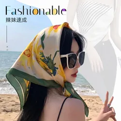 Luxury Print Silk Square Scarf Women Spring Neck Tie Shawl Wraps Female 70cm Hair Hand Wrist Headkercheif Hijab Bandana