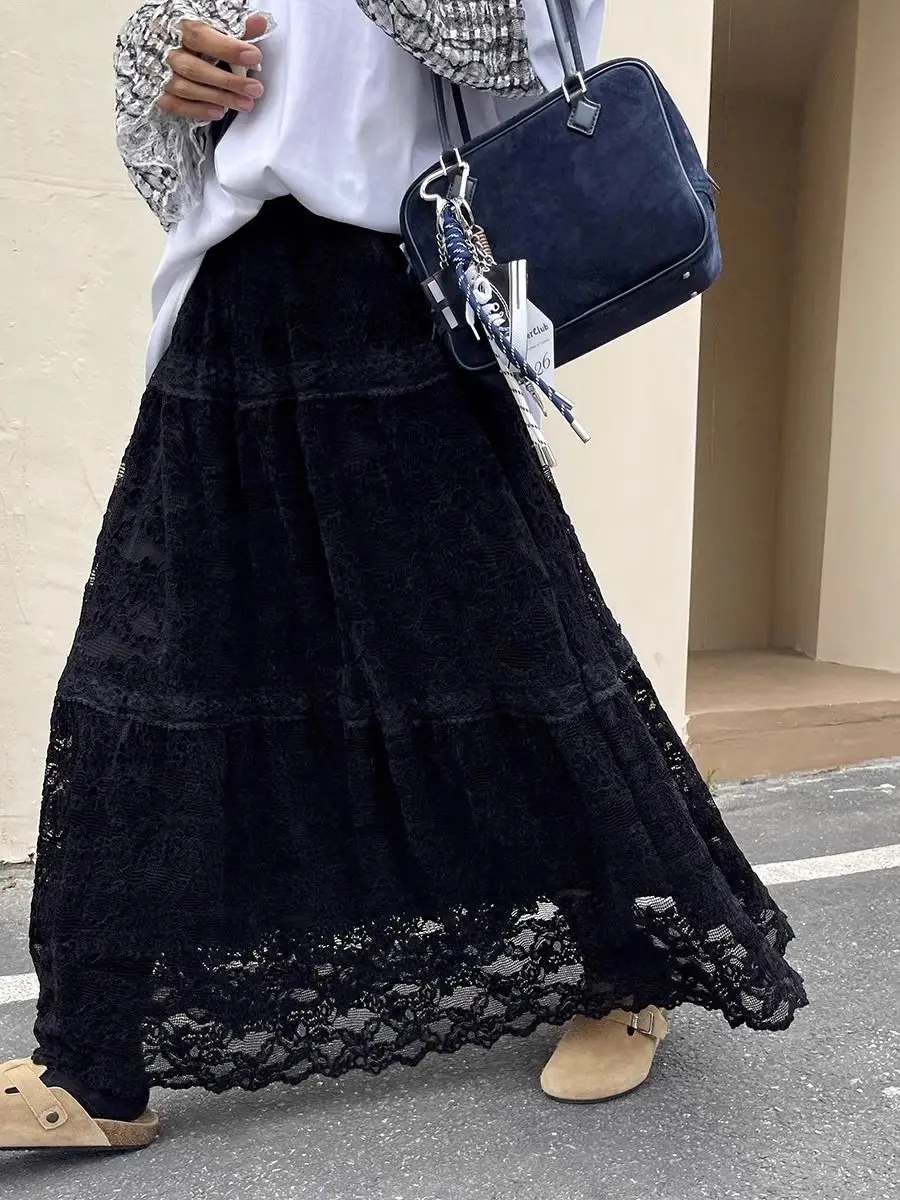 

Vintage Half-length Skirt Women's 2025 Autumn New Style Lace Mid-length Dress