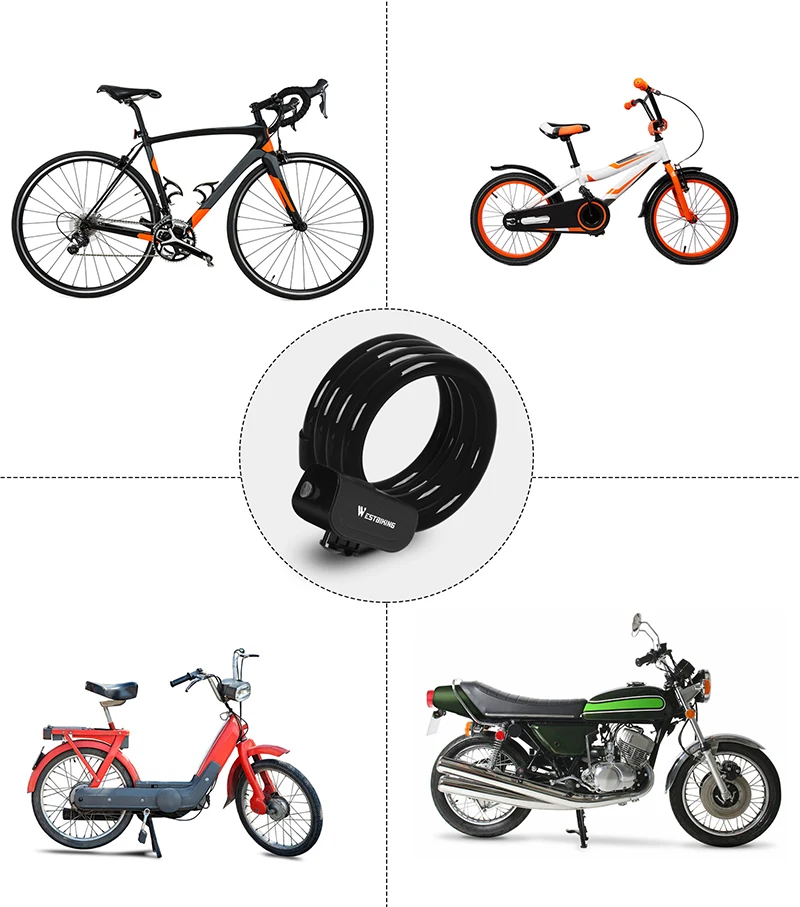 WEST BIKING Bicycle Cable Lock Waterproof Anti-Theft Security Lock Motorcycle E-Bike Scooter Cable Lock MTB Road Bike Accessorie