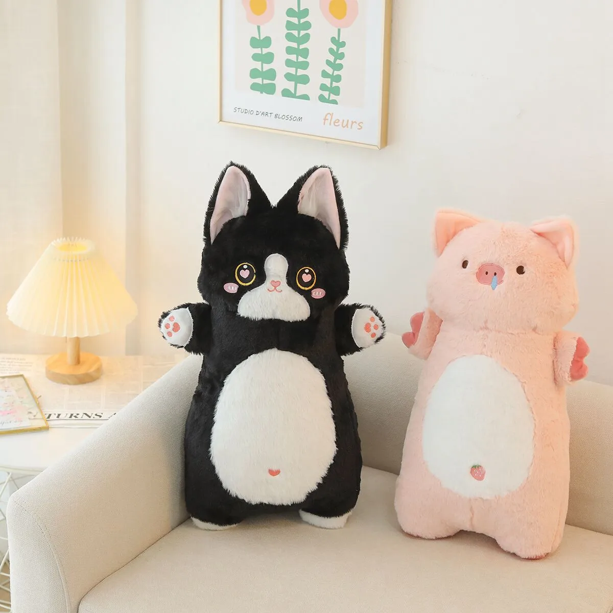 1PC 55cm Long Giant Cats Plush Toy Cylidrical Pig Animal Pillow Kawaii Siamese Cat Stuffed Plushie Children Sleeping Friend Gift