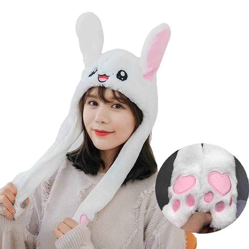 

Cute Bunny Hat With Moving Ears Cartoon Bunny Ears Beanie Hat Sweet Plush Airbag Cap Party Costume Birthday Gift Toy Bunny Hats