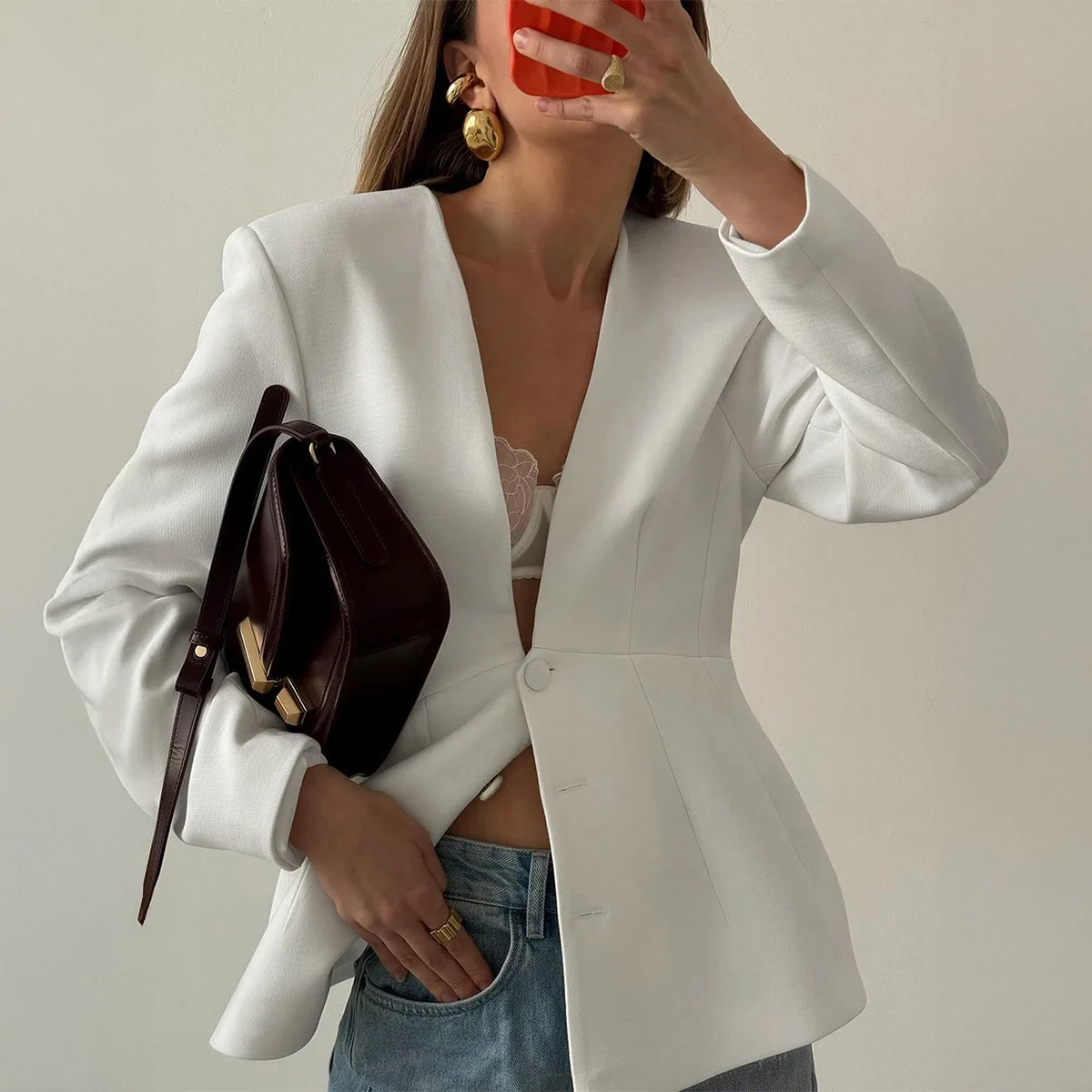 Fashionable Simple Elegant Long-sleeved Suit Jacket Women's 2025 Autumn Winter Commuter Street Women's Clothes