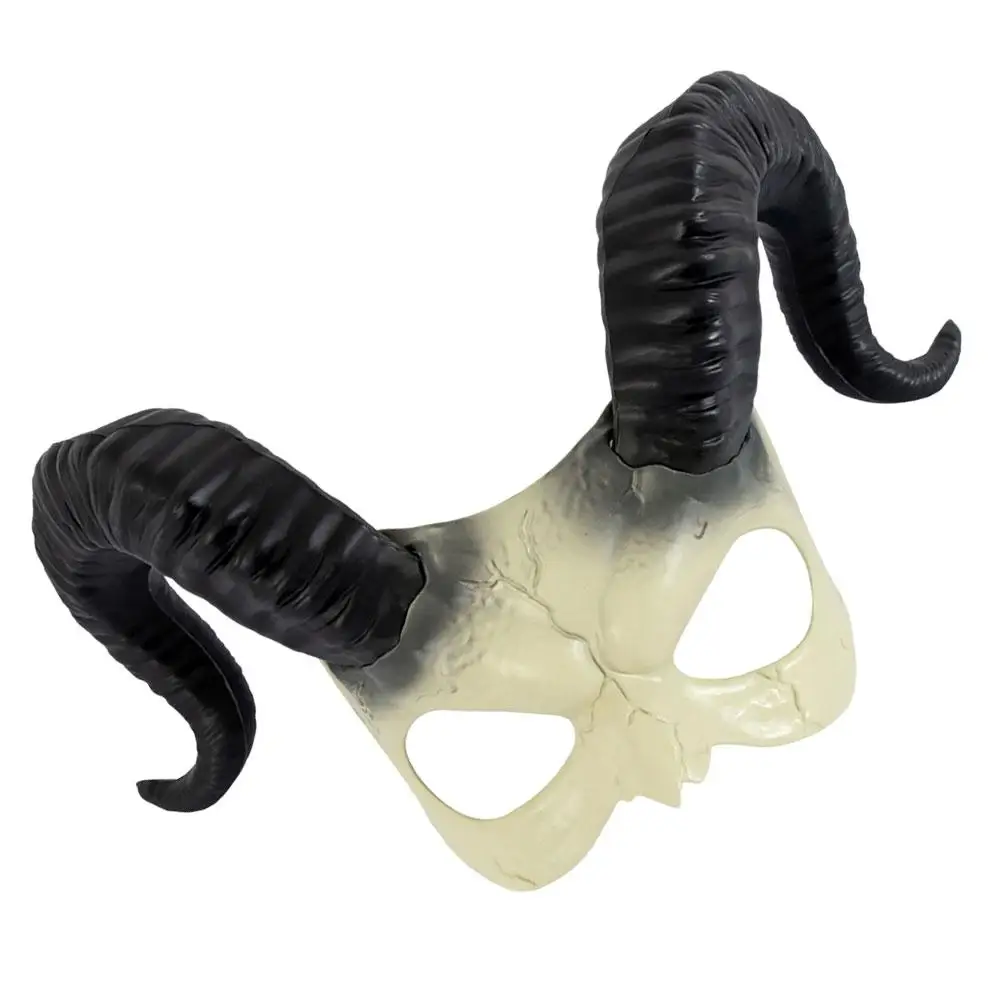 

White Horns Half Face for Halloween Scary Masks Props Plastic Material Elastic Strap Unisex Fit Demon Mask Goat Head Mask