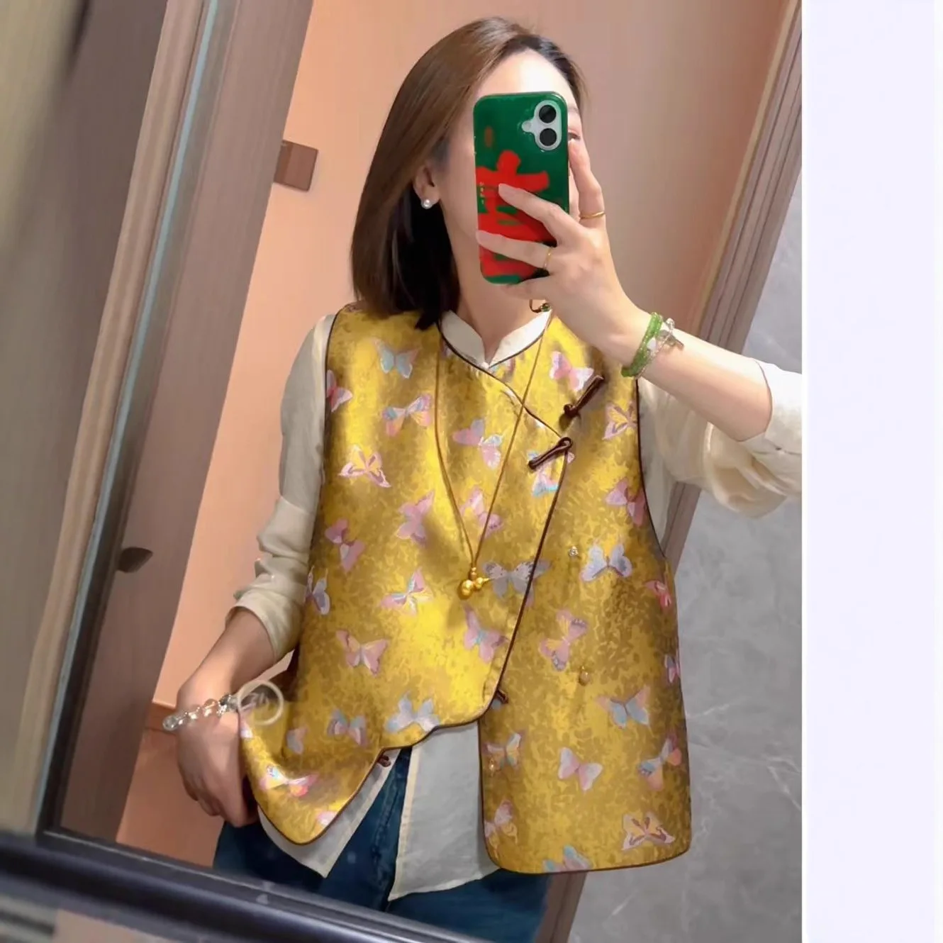 

2025 новый парчовый жаккардовый жилет в китайском стиле династии Сун розового цвета, топ