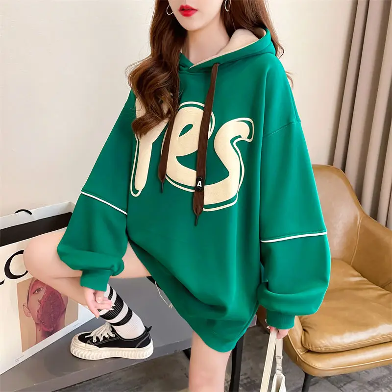 여성용 레터 프린팅 후드티, 저렴한 청소년 의류, 드롭쉬핑, 에모 플리스 여성 후드탑, 텍스트 포함