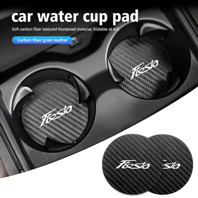 2Pcs Carbon Fiber Car Cup Holder Mat Non Slip Interior Pad For Ford Focus MK2 MK3 MK4 Fiesta ST Ranger Accessories