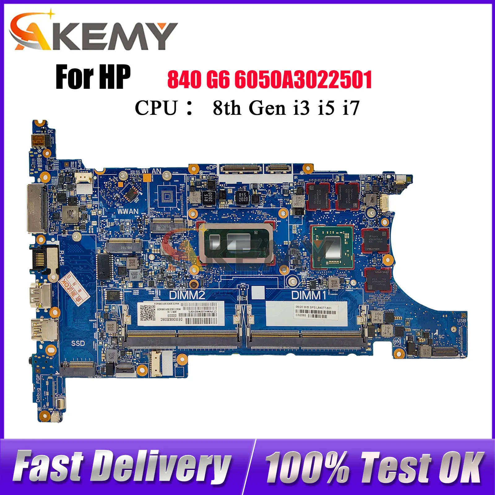 

6050A3022501 для ноутбука HP EliteBook 840 G6 850 G6, материнская плата L62756-601 с процессором i5 i7 V2G, 100% полностью протестировано