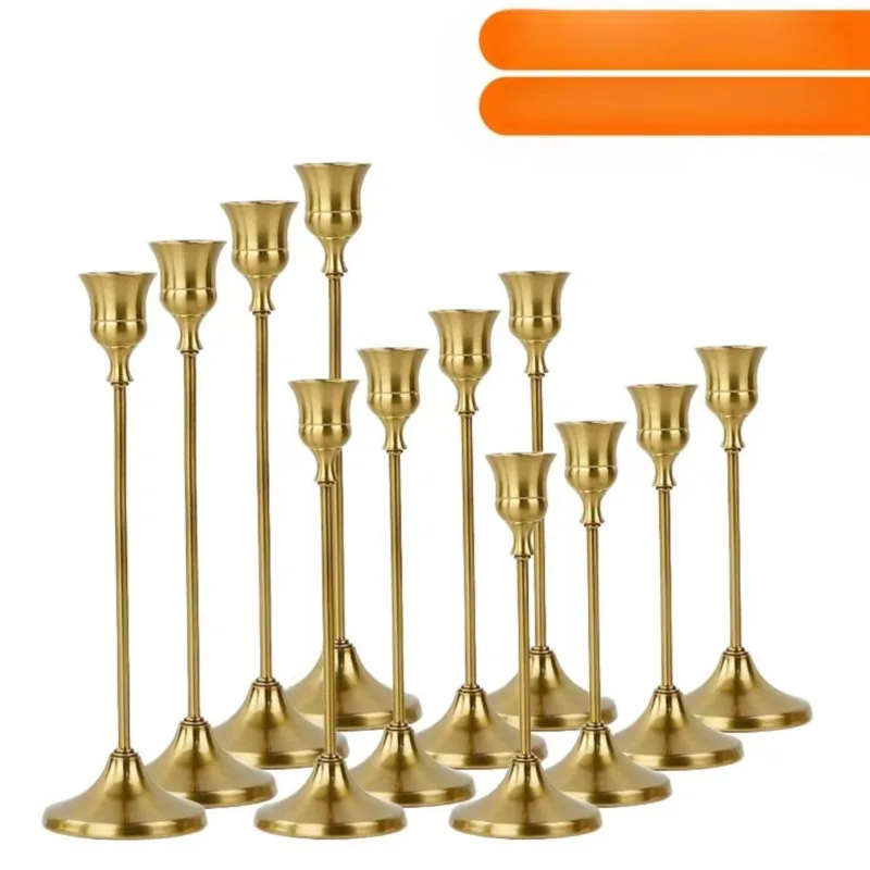 12pcs Rustproof Metal Single Taper Candle Holder Slender Stand Light Luxury Retro Decor For Hotel Living Room Shooting Prop