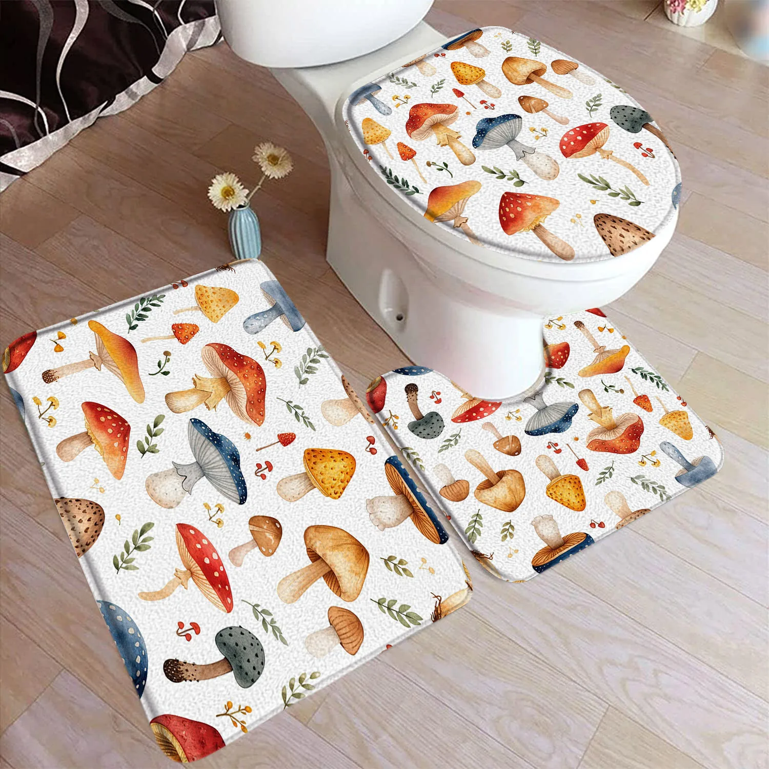 Autumn Pumpkin Bath Mat Set Sunflower Maple Leaves Fall Mushroom Home Doormat Carpet Bathroom Decor Floor Rugs Toilet Lid Cover