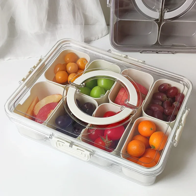 1 Stück Lebensmittel-Aufbewahrungsbox mit Deckel, 8 Gitterte, geteilte Teller-Snackbox mit Griff, inklusive kleinen abnehmbaren Boxen, Obst-Aufbewahrungsbehältern