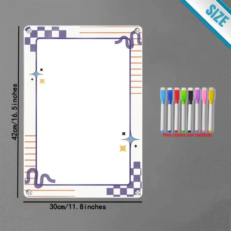 Magnetic Reusable Dry Erase Memo Board, for Future Planning, to-Do Lists, Shopping Lists, Includes 8 Random Color Markers
