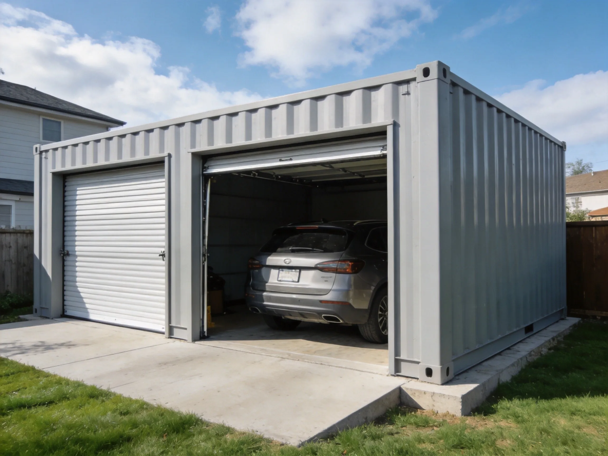 Heavy Duty Welded Steel Container Garage, High Ceiling Custom Cabin For Large RV, Truck Storage & Home Auto Repair Workshop