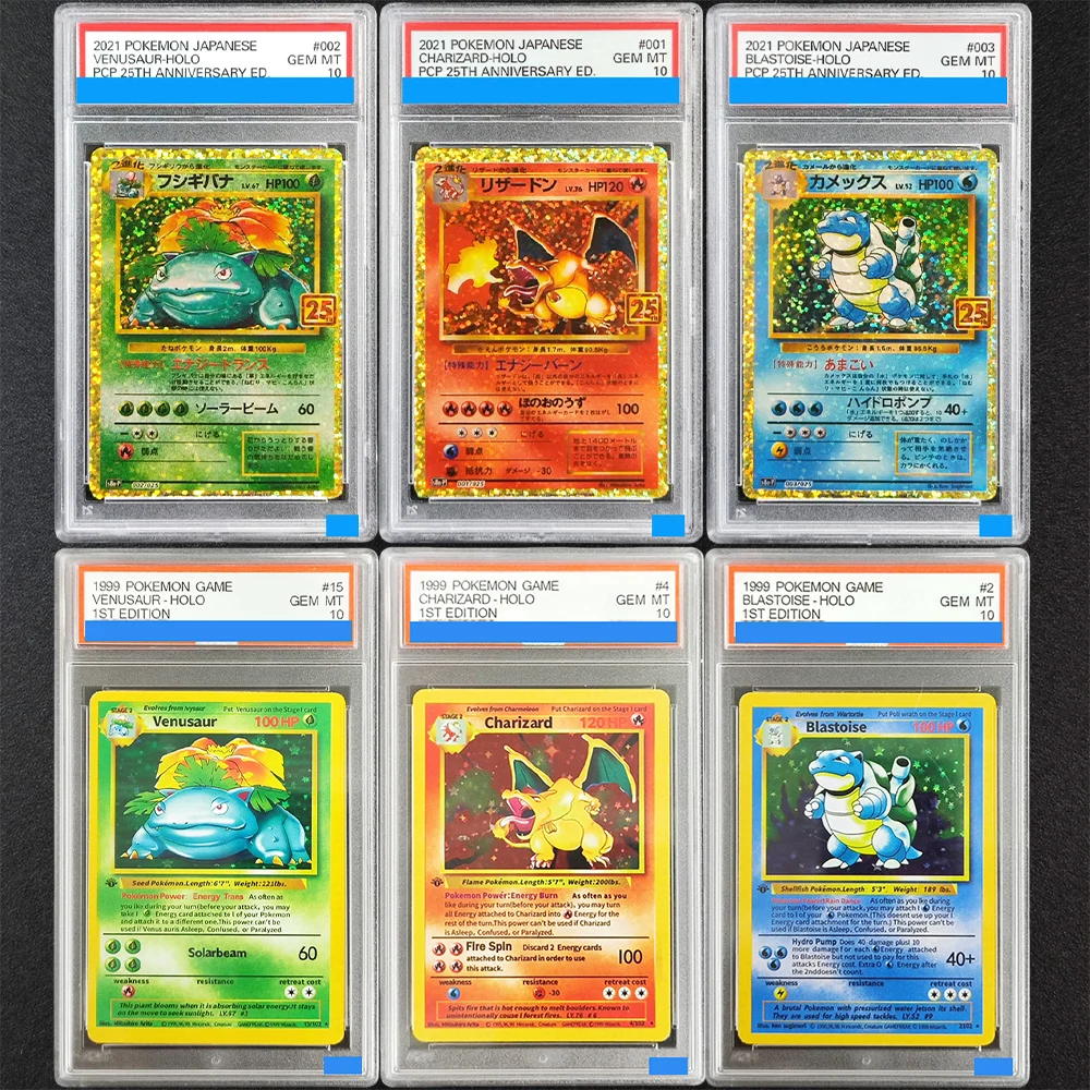 

DIY PTCG Rating Card Japanese Charizard #001 Venusaur #002 Blastoise #003 s8a-P 25th Anniversary Edition 10Points Game Card Toy