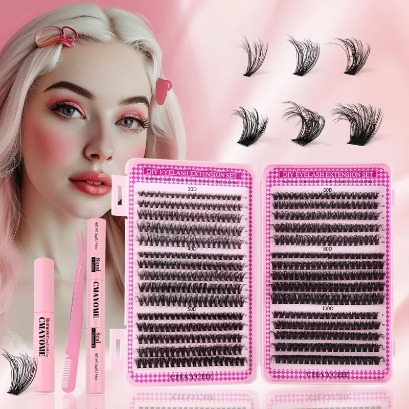 

New 30 Rows Individual Lashes 8-16mm DIY Grafting False Eyelashes Set Lashes Bond and Seal D Curl Eyelash Extension Makeup Kit