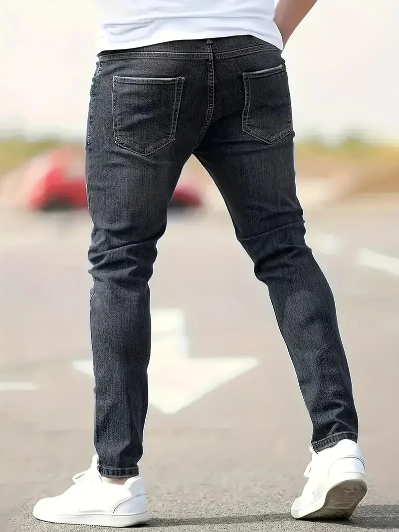 Men's Slim Fit Stretch Denim Trousers Spring Casual Fashion Jeans Comfortable Washed Full-Length Classic Style for Autumn