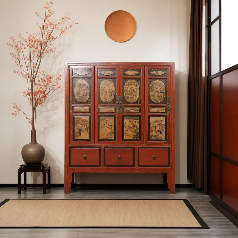 Ming Qing Style Solid Wood Folk Locker Household Bookcase Bedroom Wardrobe Retro Cabinet Tea Cupboard